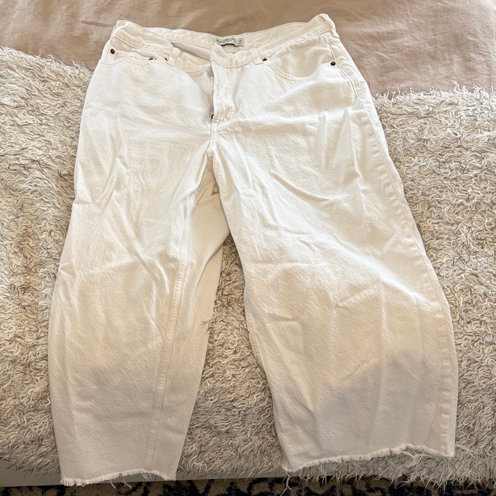 Abercrombie & Fitch White Cropped Wide-Leg Jeans